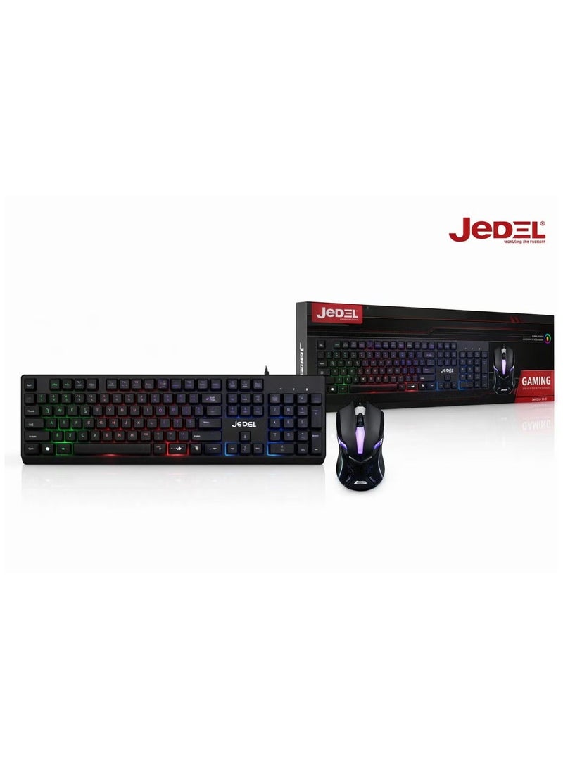 جي ديل مجموعة لوحة مفاتيح وماوس للألعاب الاحترافية السلكية JEDEL GK106 RGB باللون الأسود - ماوس ثلاثي الأبعاد عالي الدقة بمستشعر بصري 1000 نقطة في البوصة ولوحة مفاتيح متعددة الوسائط مريحة بإضاءة خلفية بألوان قوس قزح مكونة من 104 مفتاح - مجموعة ألعاب متينة تعمل بتقنية التوصيل والتشغيل عبر منفذ USB لأجهزة الكمبيوتر الشخصية وأجهزة الكمبيوتر المحمولة والرياضات الإلكترونية التنافسية (254 حرفًا) - Image 1